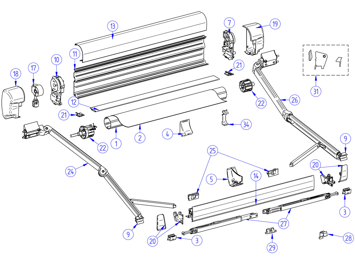 Thule Omnistor eindkap cassette links 8000 - White