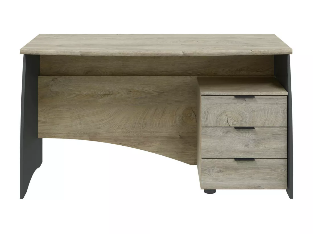 Bureau Davell, Bureau, Table d'étude PC avec 3 tiroirs, 136x67h74 cm, Chêne et Anthracite