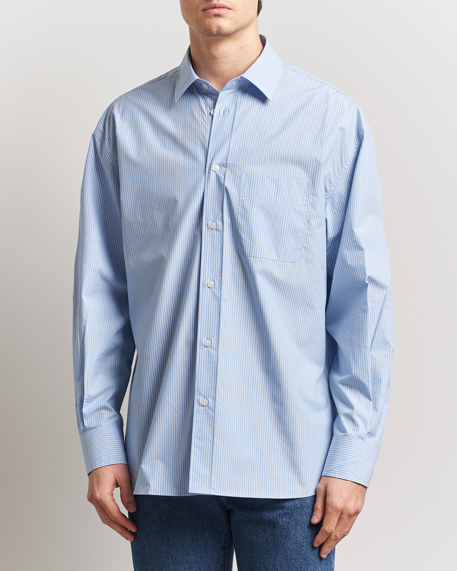 Filippa K Striped Cotton Poplin Shirt Light Blue/White