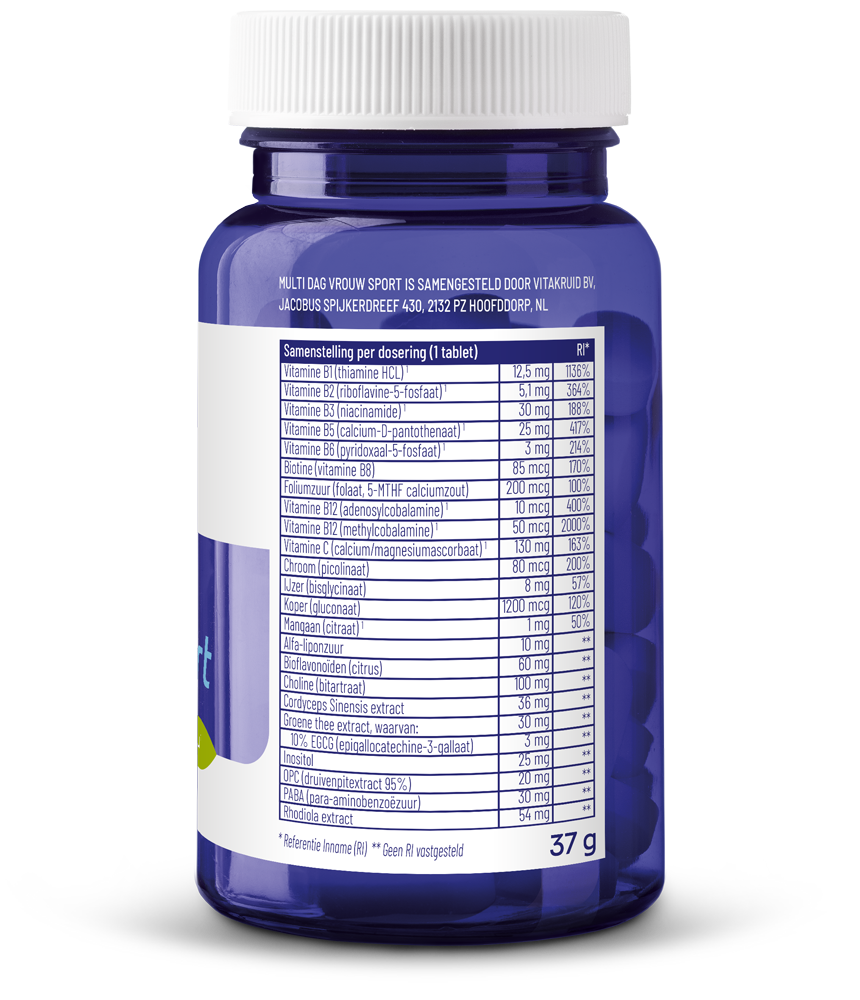 Vitakruid Multi Dag Vrouw Sport 100% Vegan (30 tabletten)