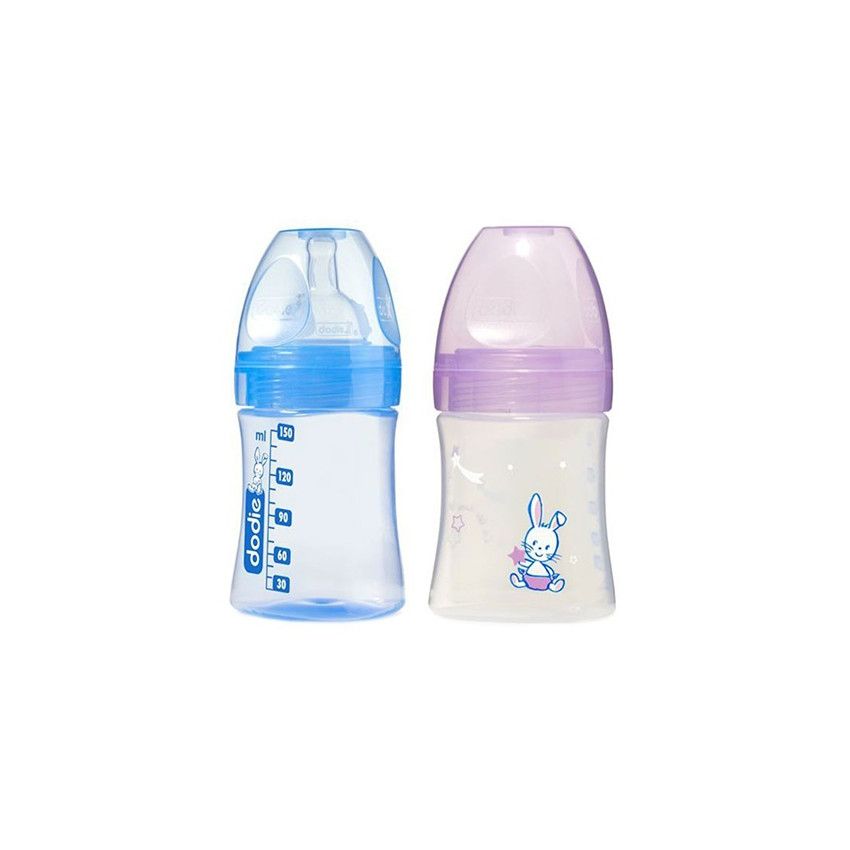 Kit nouveau-né 2 biberons Initiation+ 150 ml - Mauve/bleu - Blanc