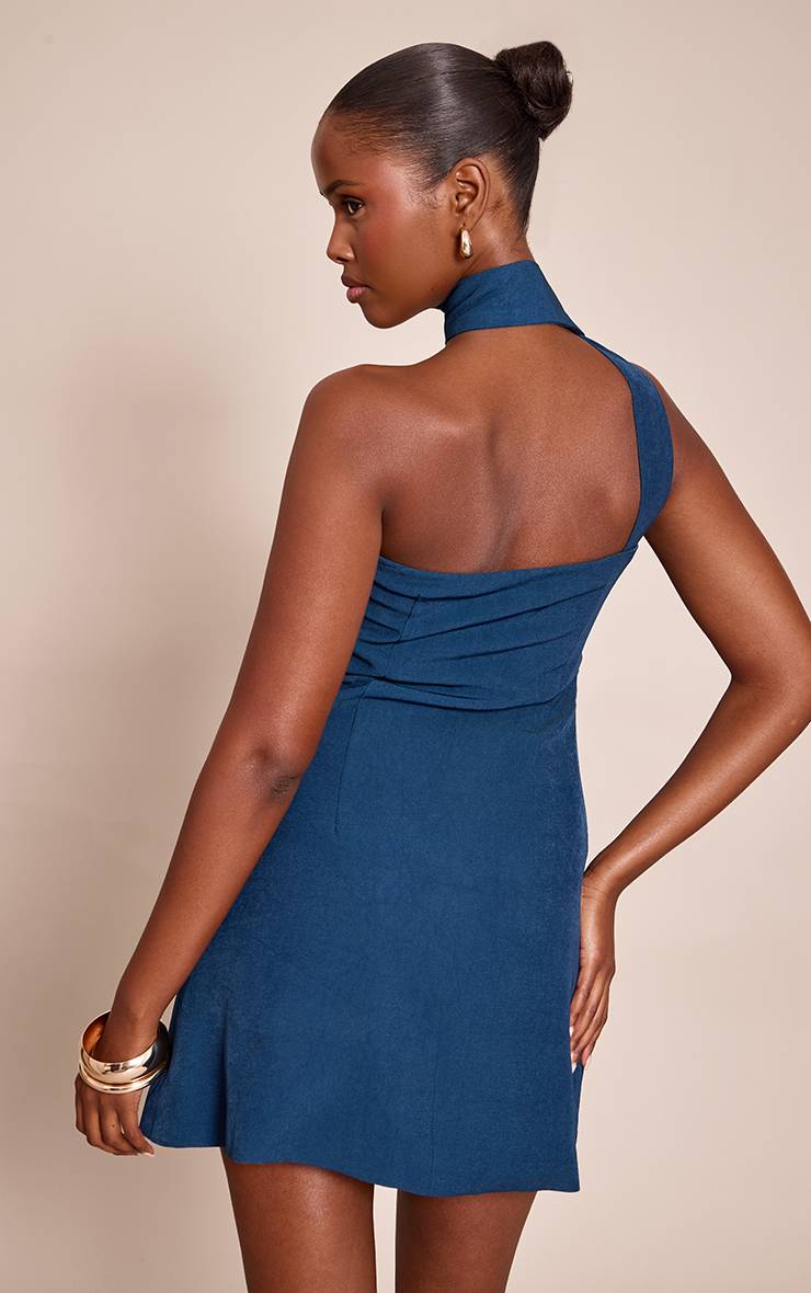 Bleu Robe Droite Bandeau À Détail Foulard Tissé
