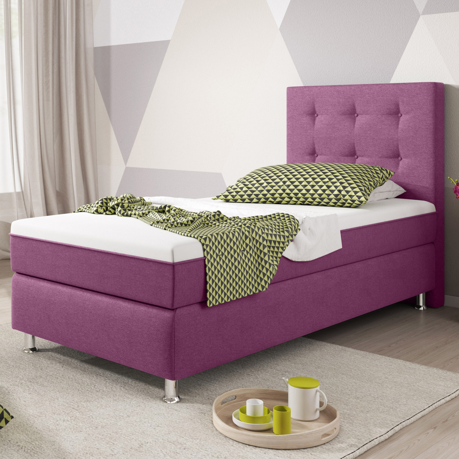 Boxspringbett - pink - H3 - 90x200 cm