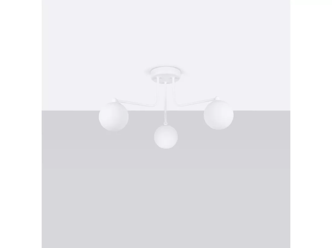 Lustre Astral minimaliste en acier/verre - 3 sources lumineuses - L.62 x H.29 cm - blanc
