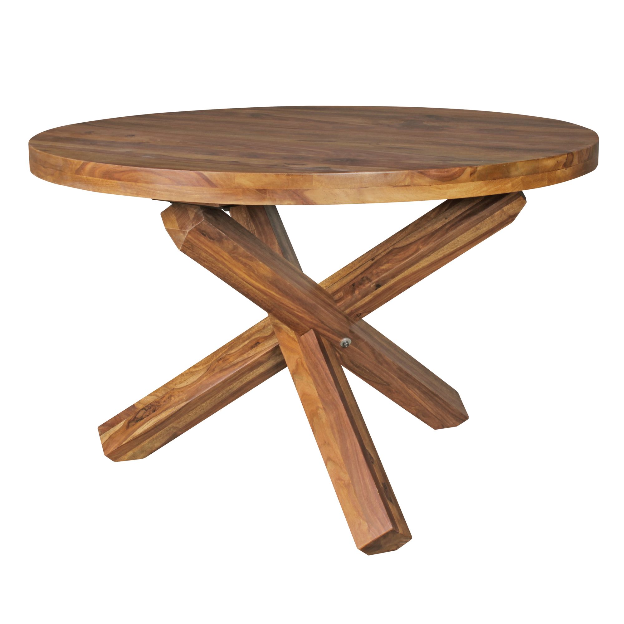 KADIMA DESIGN Esstisch TEKO: Massivholz Rund, 120 cm Durchmesser, Sheesham/Akazie Holz, Kreuzbeine, Handgefertigt