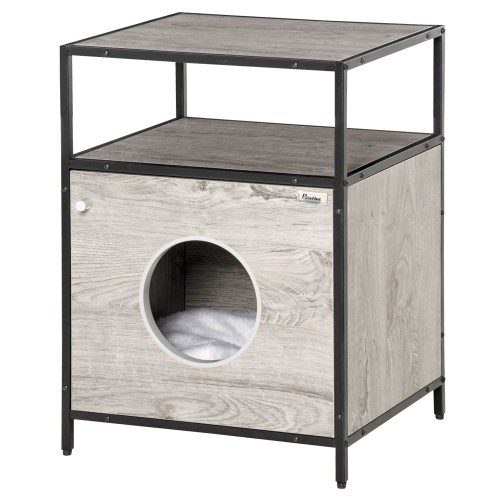 Casinha de madeira para gatos PawHut e mesa lateral