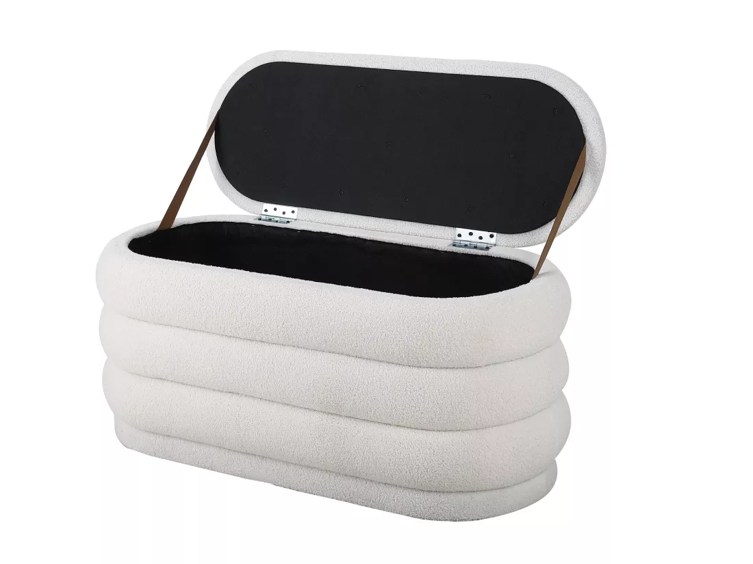 Banc coffre - Tissu bouclette - Blanc - ECAMBI