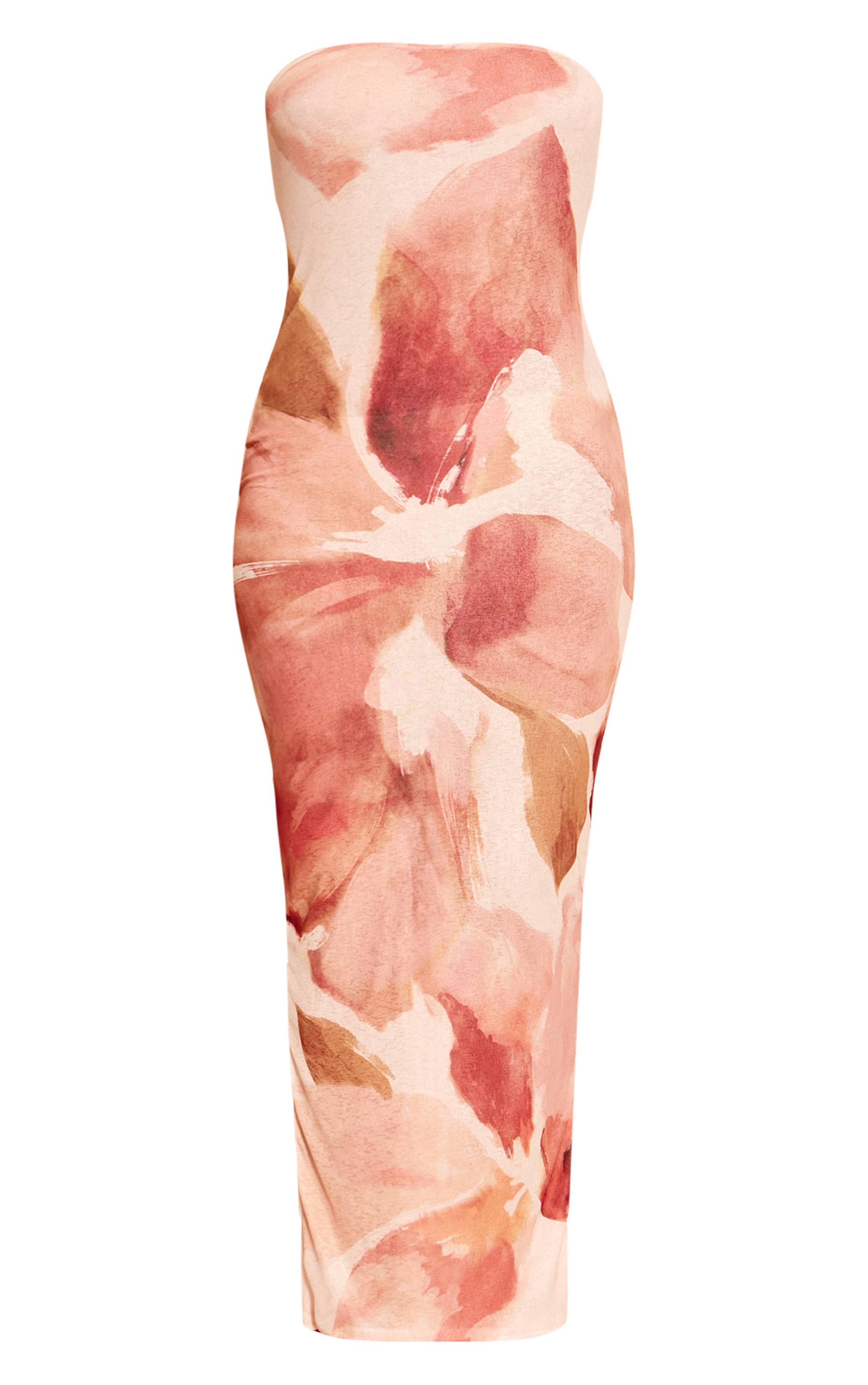 Rose Robe Maxi Bandeau En Tissu Crêpe À Imprimé Animal