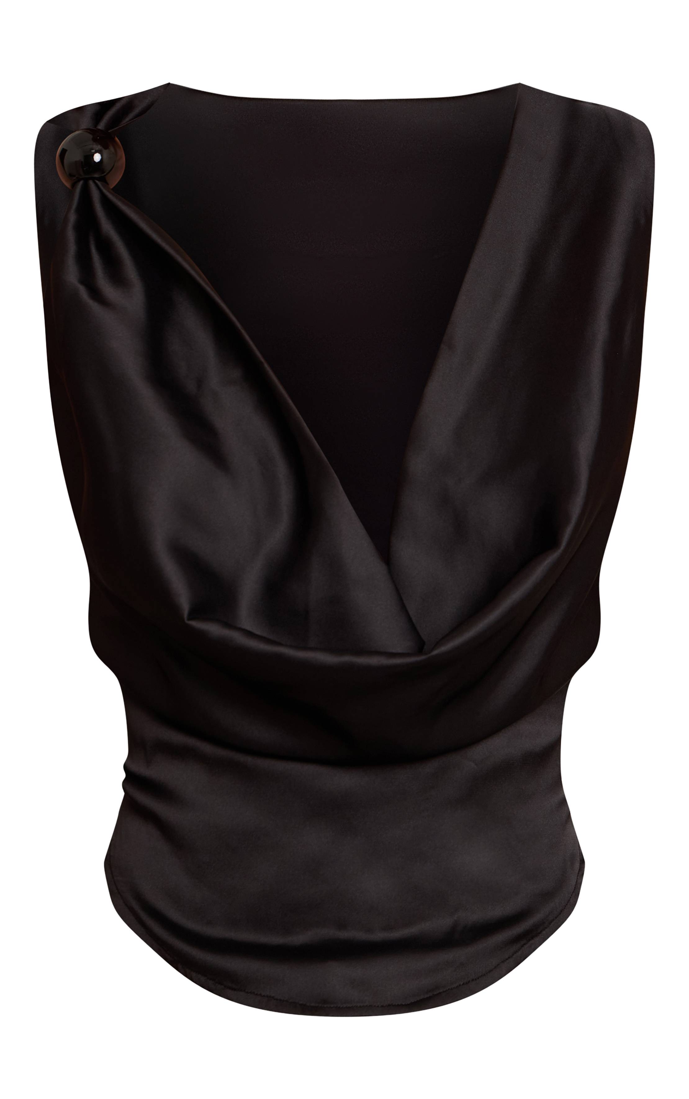 Noir Haut Col Bénitier Avec Détails Bordés De Satin