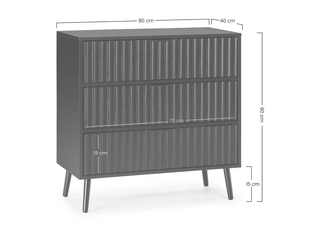 Commode Lluvia 3 tiroirs couleur noir