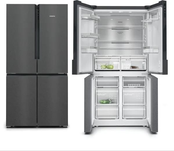 Siemens KF96NAXEA - Køleskab/fryser - bund-fryser - bredde: 91 cm - dybde: 73.1 cm - højde: 183 cm - 605 liter - Klasse E - BlackSteel