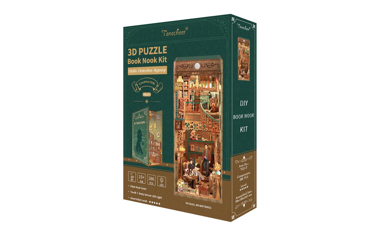 Bausatz Book Nook Violin Detective Agency3D-Modell aus lasergeschnittenen Holzteilen