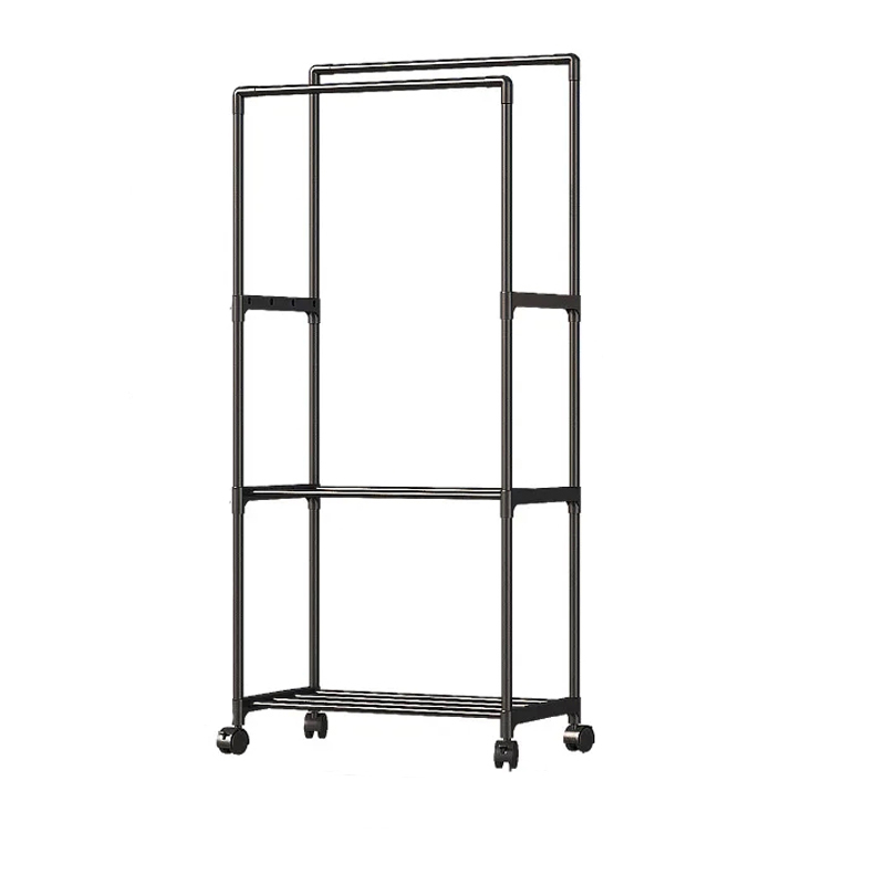 (147x57.5cm) Kleiderständer Garderoben Kleider Stange mit Rollen   Ablage - Schwarz