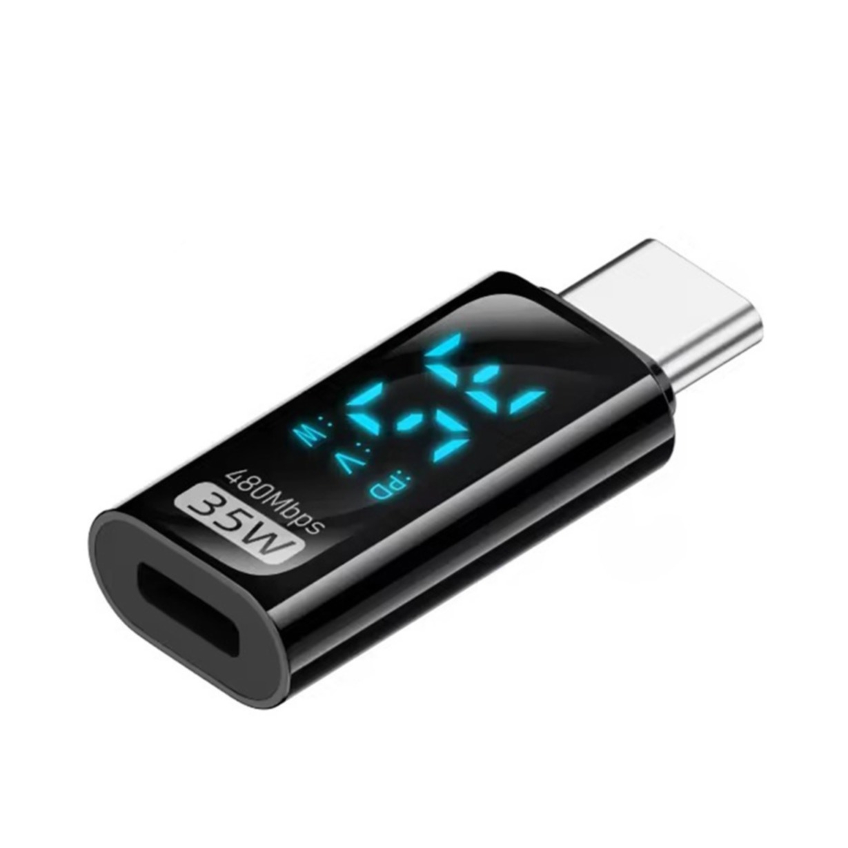 USB C auf Lightning Lade und Daten Adapter mit Displayanzeige für Handy / MacBook / Laptop mit 480 Mbit/s (PD/35W) - Schwarz