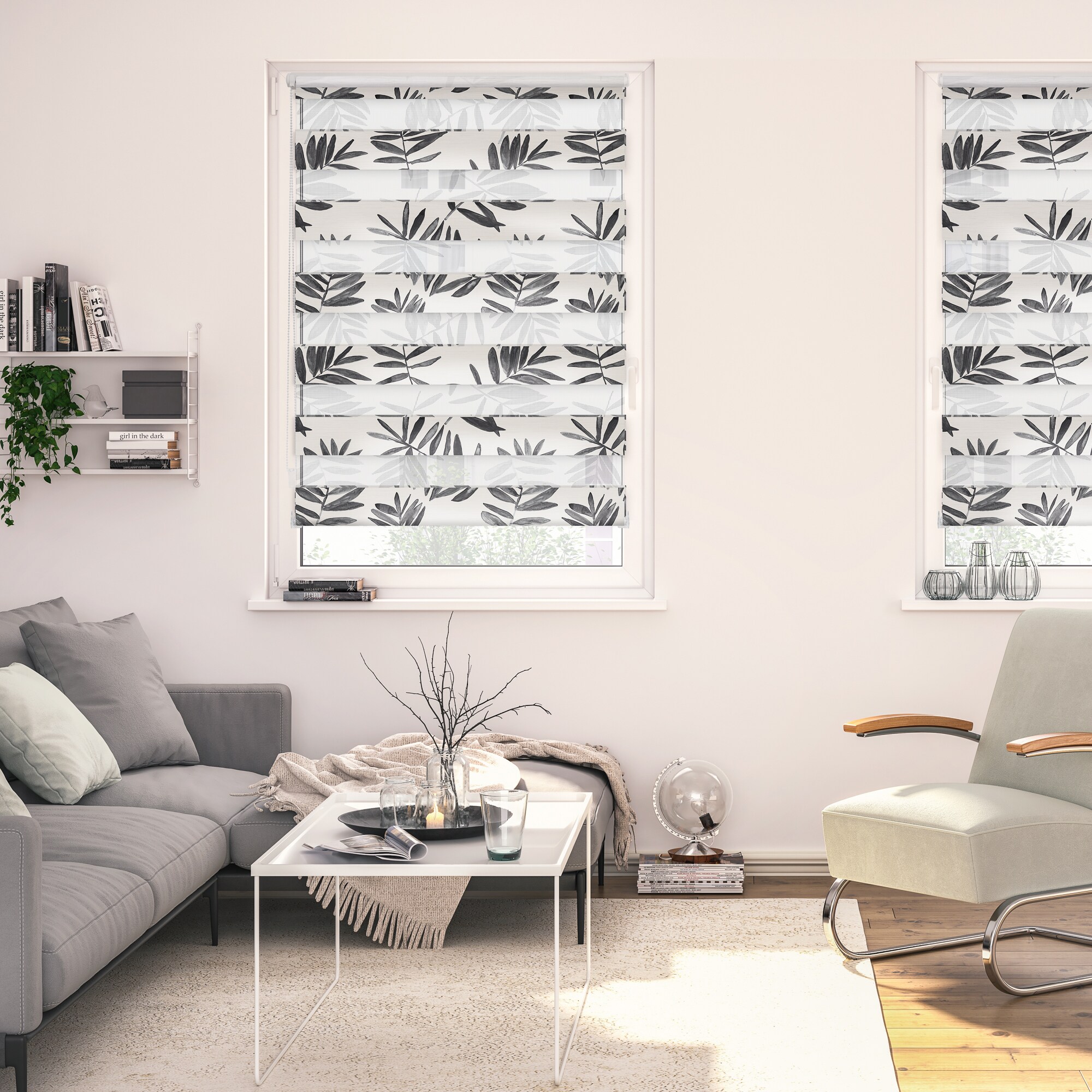 Lichtblick Duo Rollo Klemmfix, ohne Bohren, blickdicht, Black Watercolor Branches - Schwarz