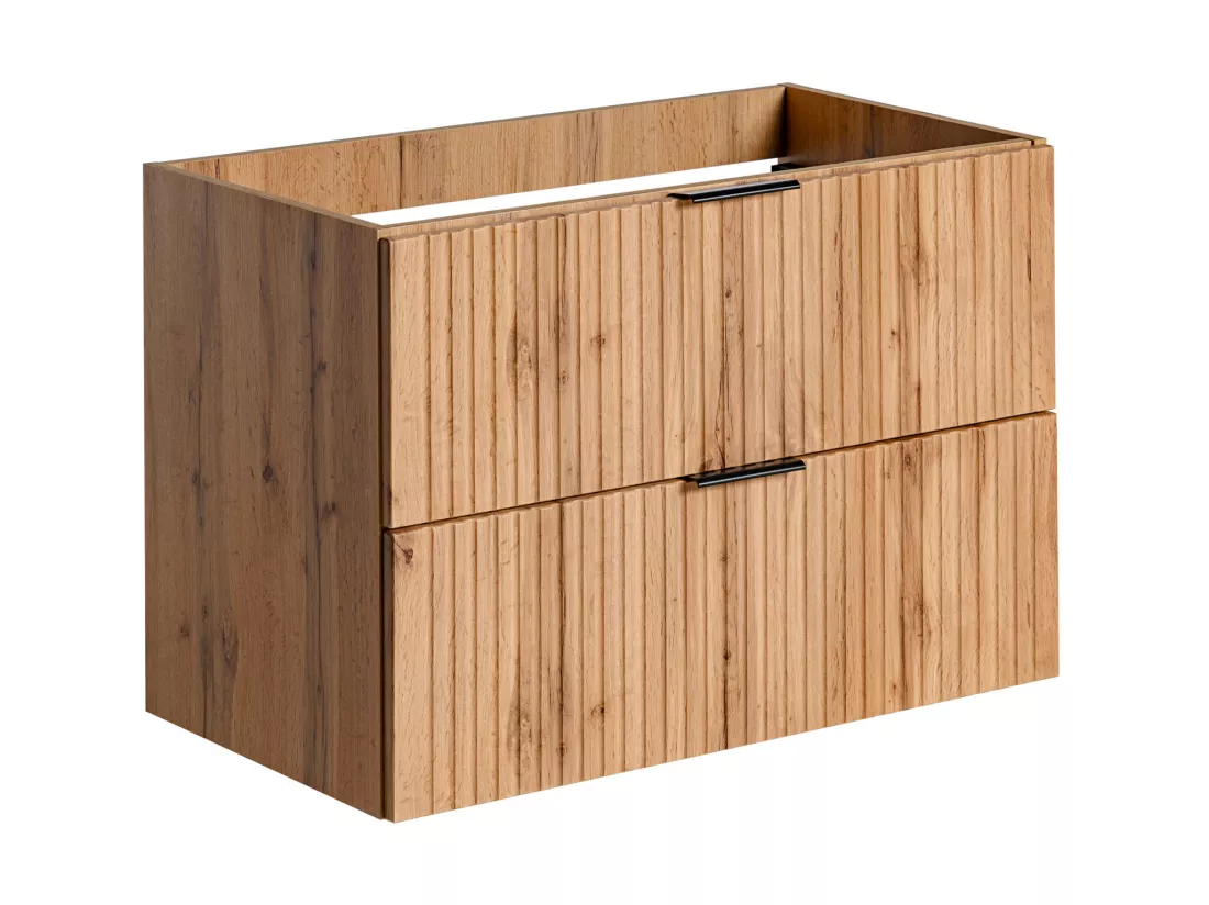 Meuble sous vasque suspendu strié - Naturel clair - L80 cm - ZEVARA