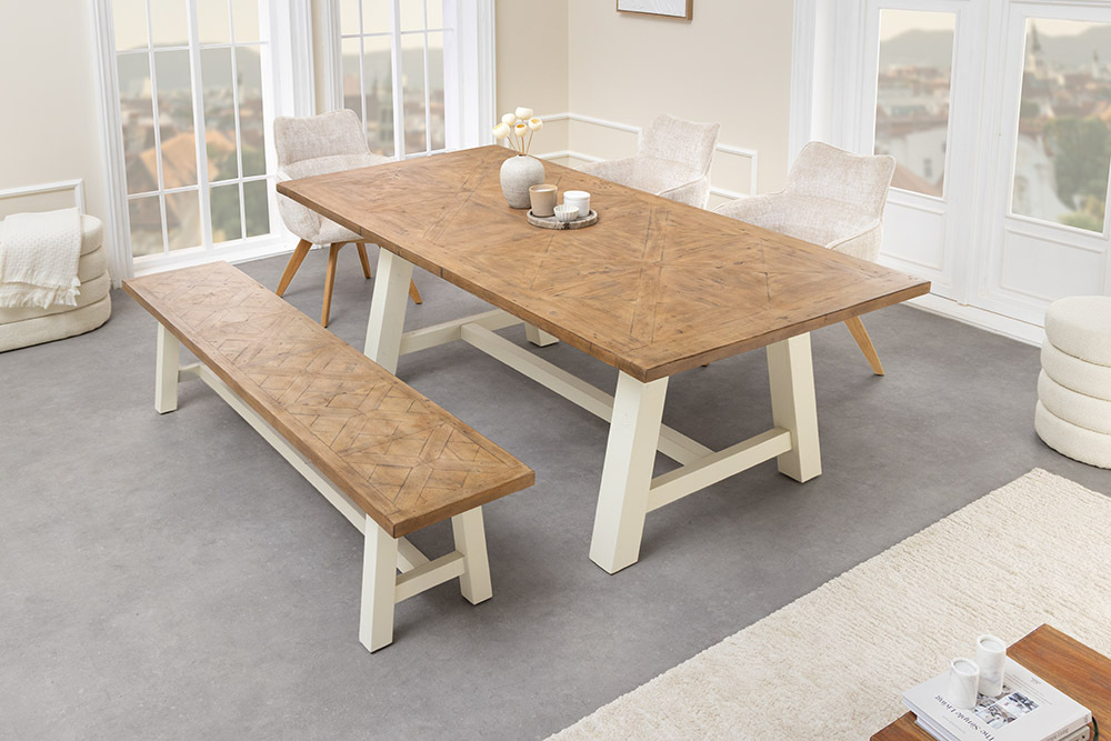 Massive Sitzbank HAMPTONS 160cm hellbraun creme Pinienholz
