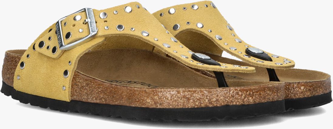 gele birkenstock teenslippers gizeh rivet border