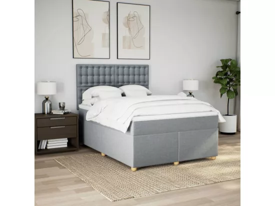 Sommier à lattes de lit avec matelas Gris clair 160x200cm Tissu