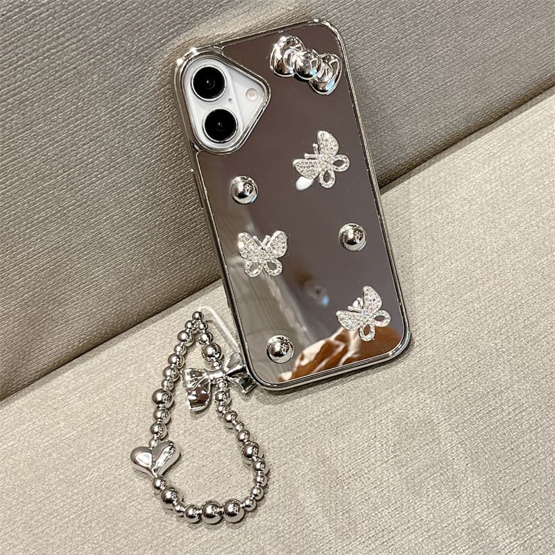 Fonekase - Vlinder gespiegeld telefoonhoesje / bandje / set - Apple iPhone 16 Pro Max / 16 Pro / 16 Plus / 16 / 15 Pro Max / 15 Pro / 15 Plus / 15 / 14 Pro Max / 14 Pro / 14 Plus / 14 / SE / 13 Pro Max / 13 Pro / 13
