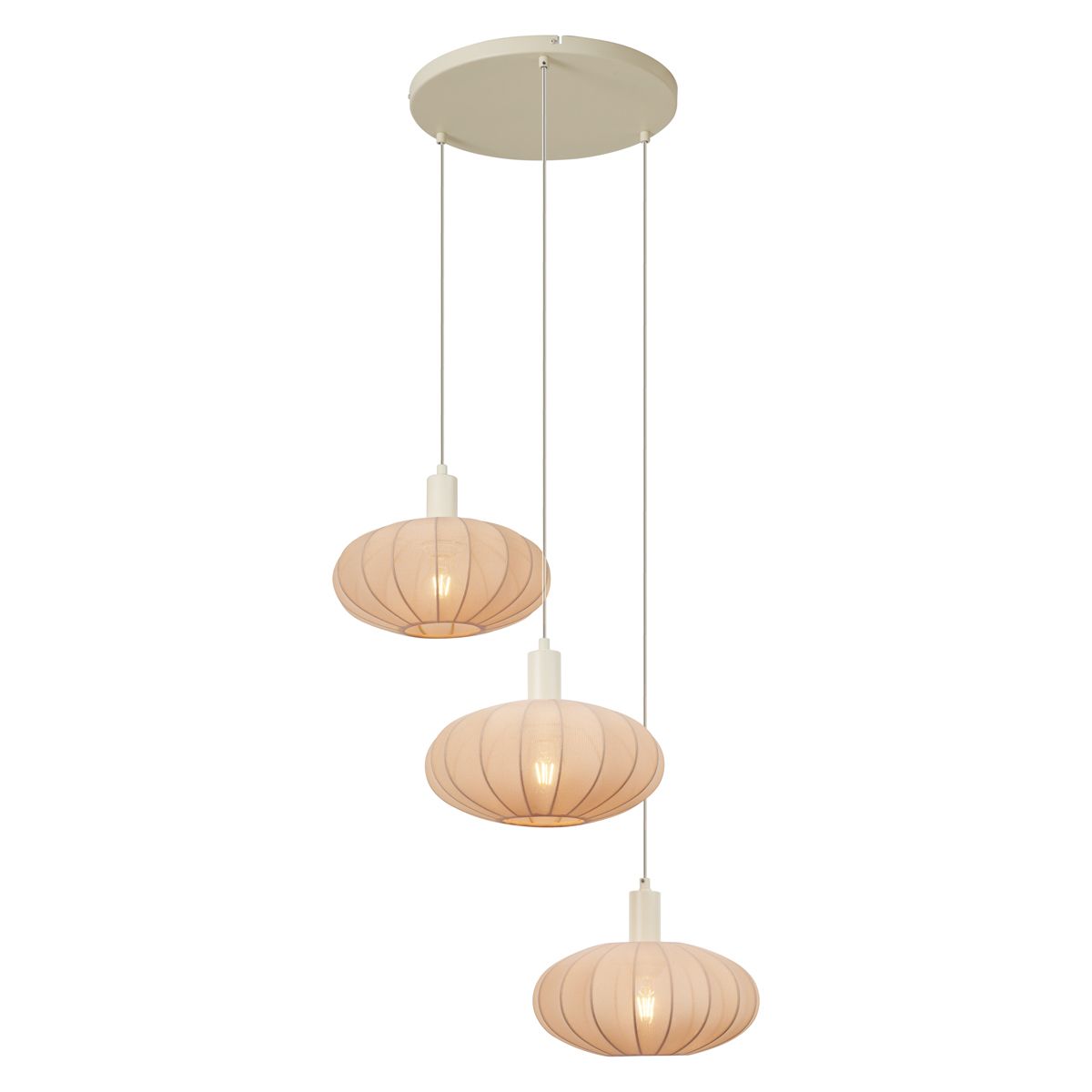 Japandi hanglamp beige met stoffen kap 3-lichts - Bida