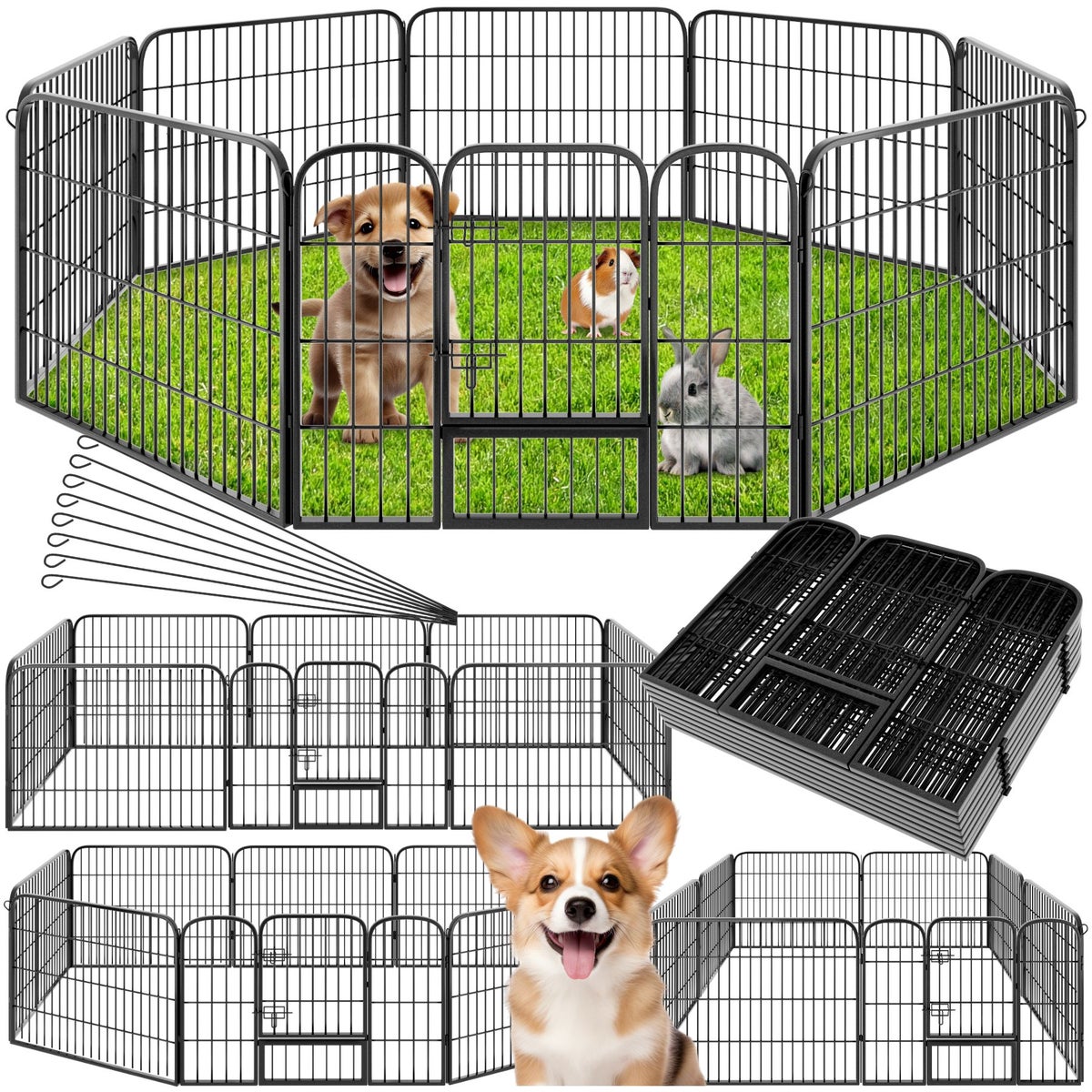 tectake Lisa 8-delige puppyren, opvouwbaar, grondverankering mogelijk