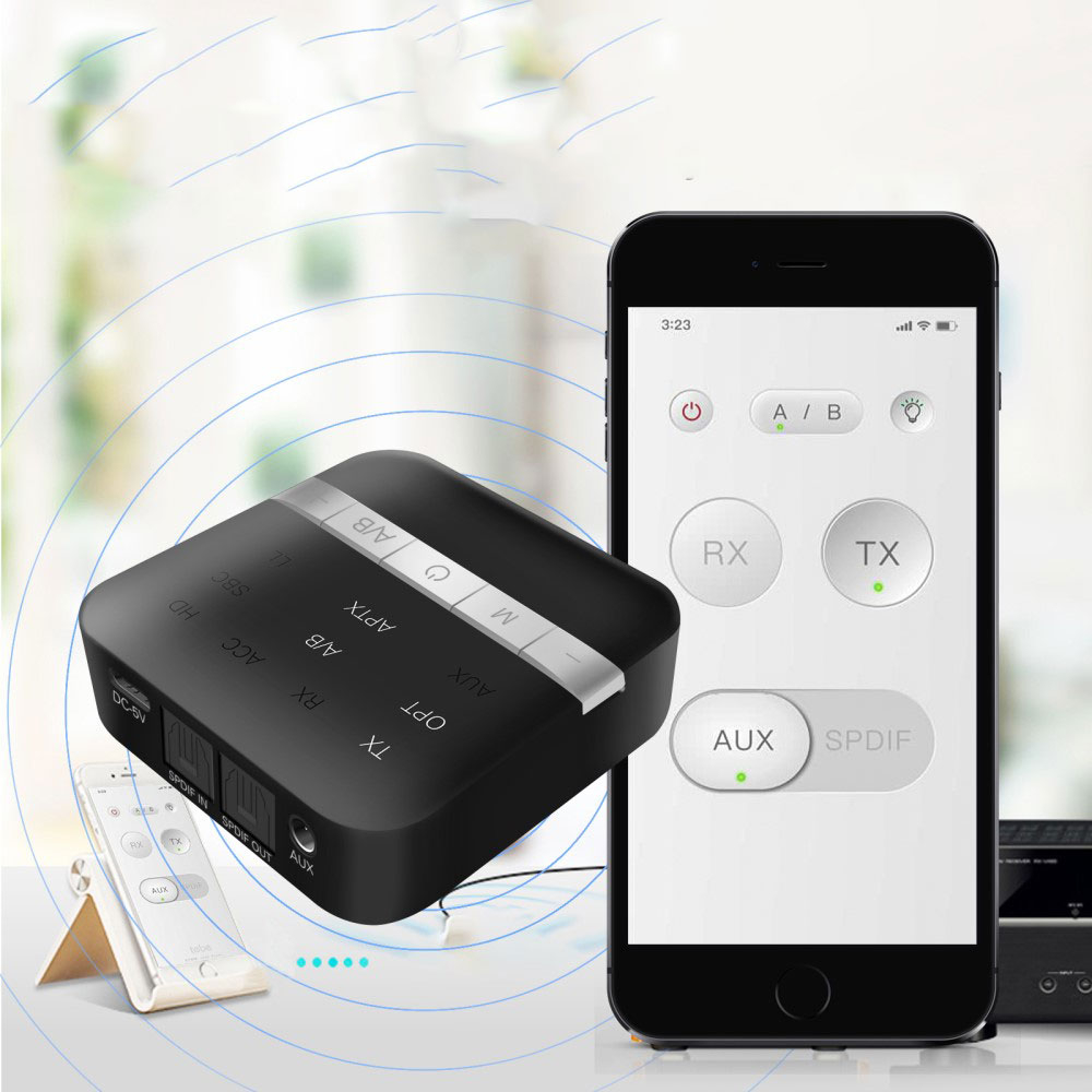 Bluetooth 5.0 AptX 2in1 HD Audio Transmitter / Receiver mit Optischem SPDIF Toslink (In / Out) / 3.5mm Klinke (iOS/Android) Schwarz