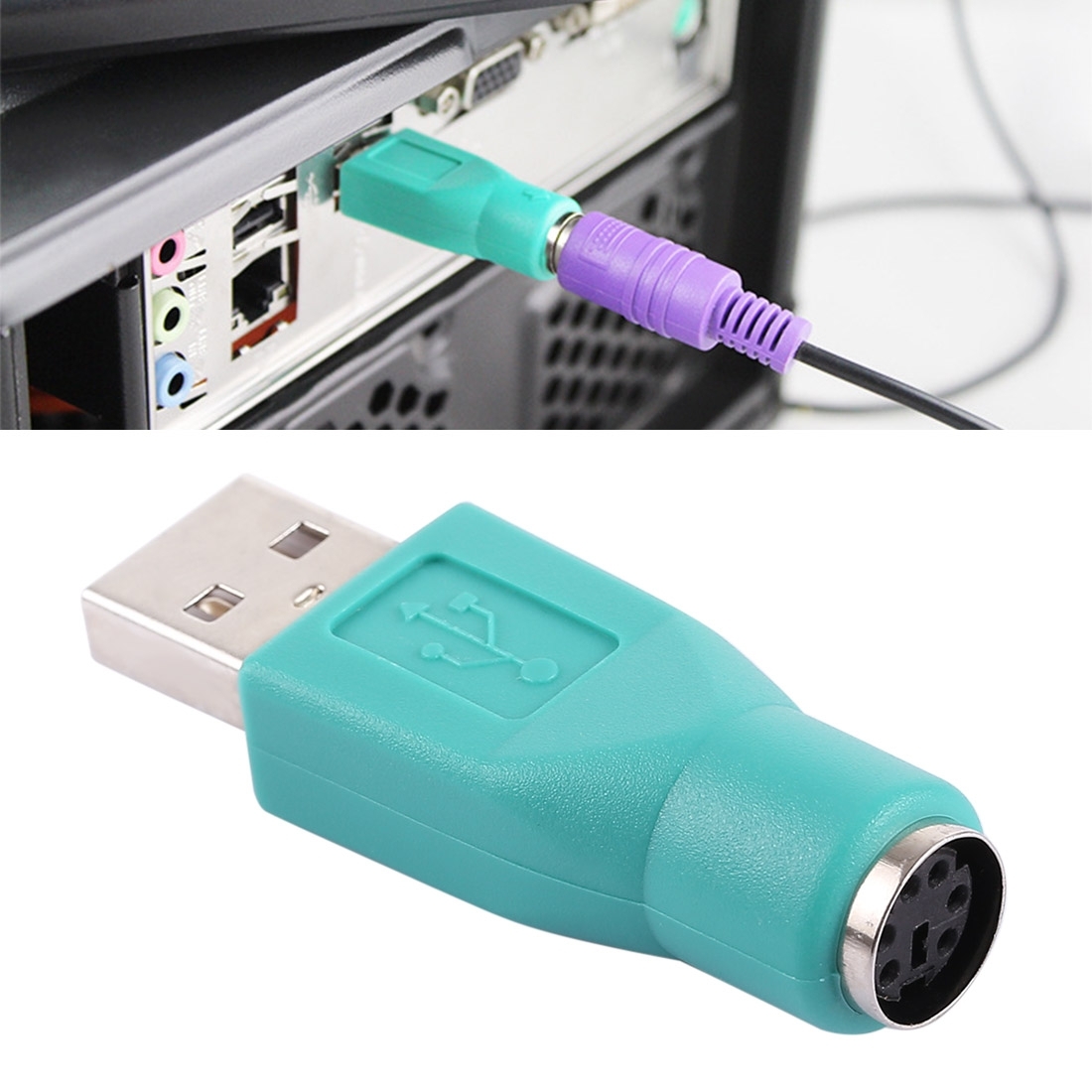 USB 2.0 auf PS2 Buchse Adapter Stecker (DIN6) Konverter für PC-Maus / Tastatur / Barcodeleser
