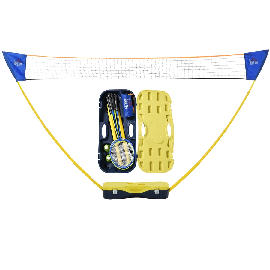 HOMCOM Badmintonnetz mit 4 Schlägern gelb, blau