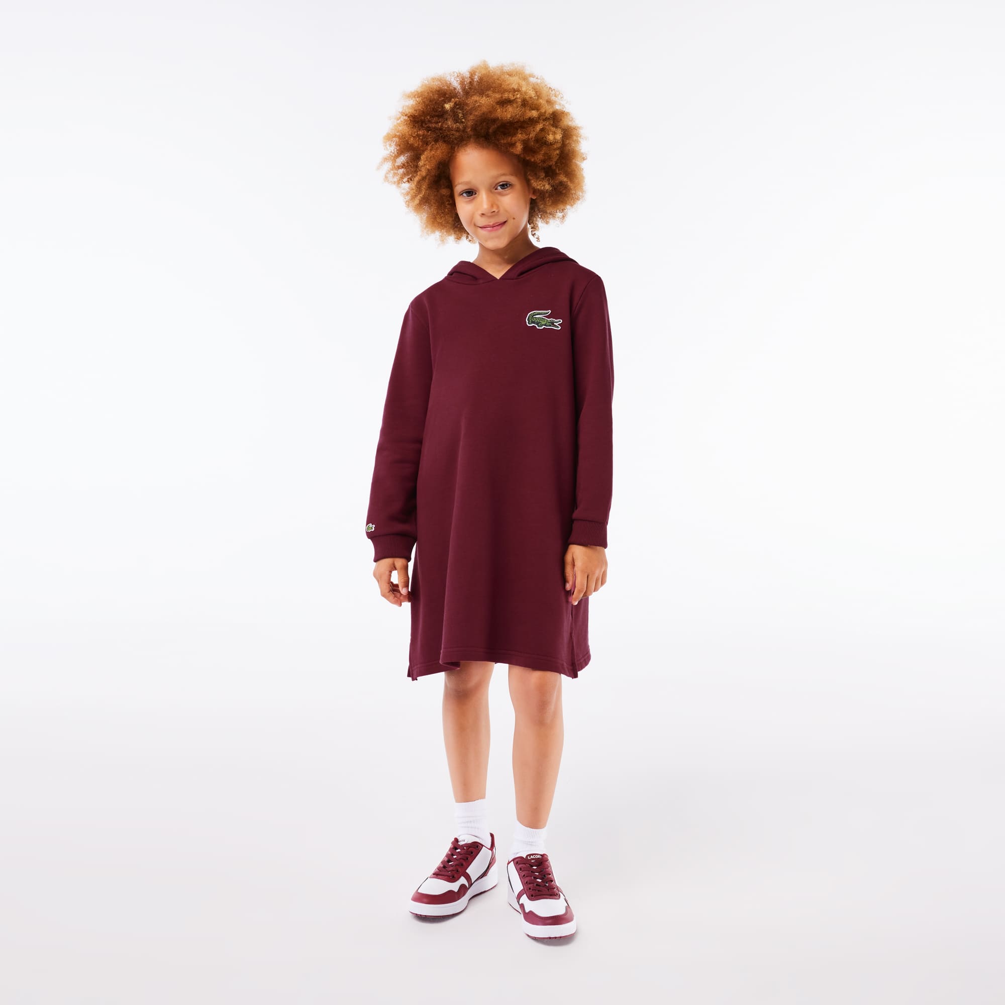 Robe sweatshirt à capuche en molleton de coton Pantalons & Robes - Rouge - Lacoste - Fille