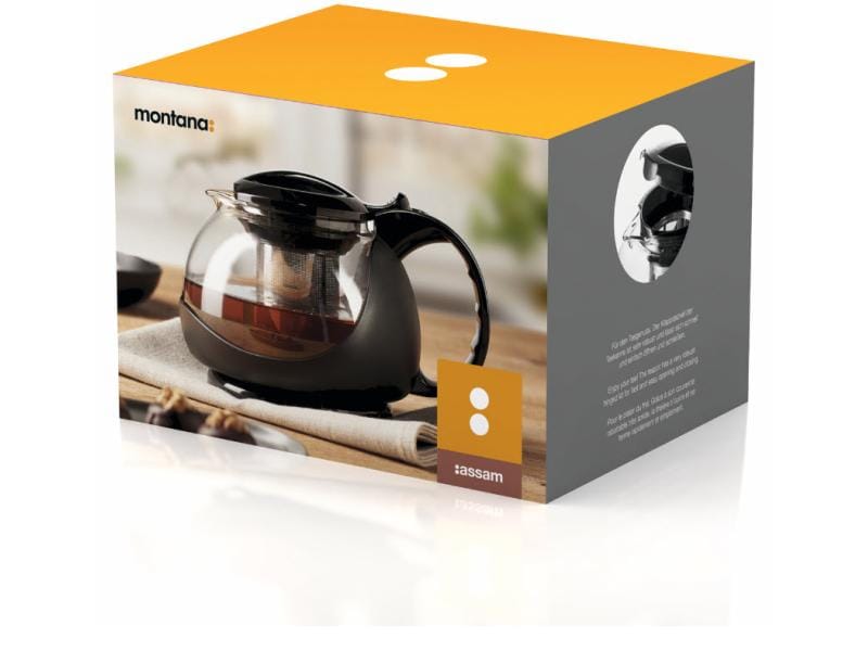 Montana Teekanne Assam 1 l, Schwarz/Transparent Teebereiter