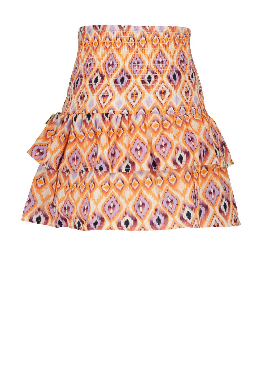 Vingino rok QARRY met all over print en ruches oranje/lila/wit