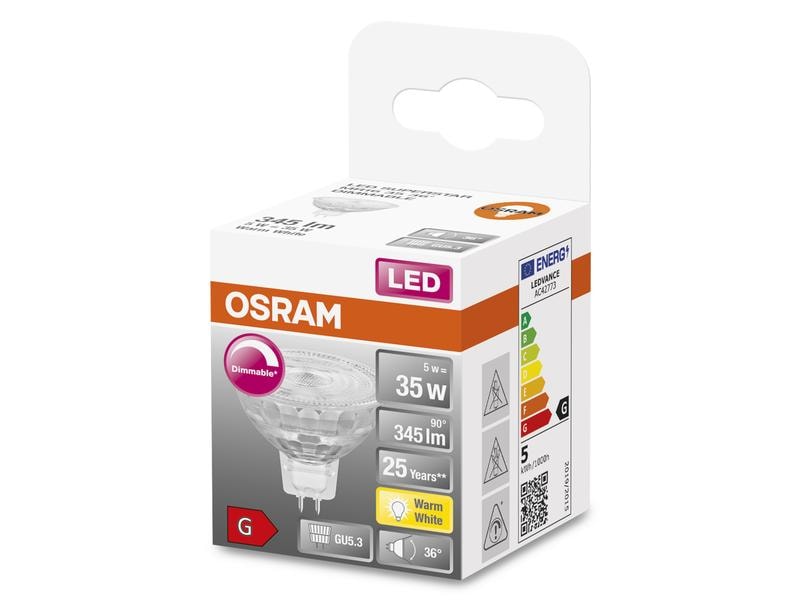 OSRAM Lampe Superstar Mr 16 35 36 °, 5W, GU5.3, Dim, Warmwe Niedervolt-LED-Reflektorlampen MR16 mit Retrofit-Stecksockel