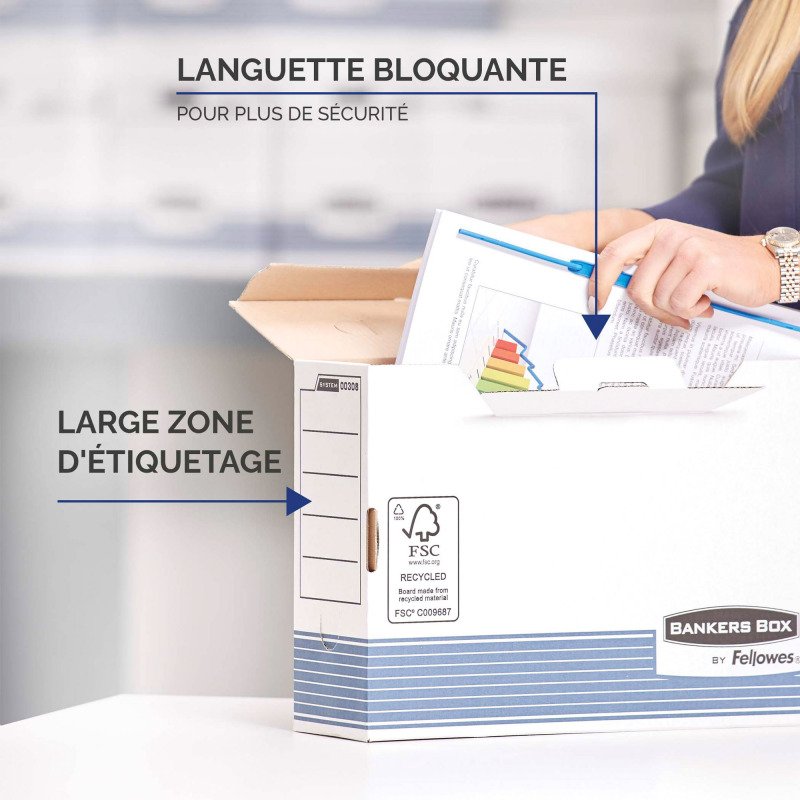 Boîte archives carton Bankers Box by Fellowes - dos 10 cm - bleue  - format A3