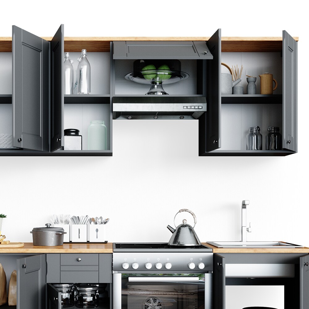 VICCO Küchenzeile Bergamo 240cm Landhaus Küche Einbauküche Küchenblock grau