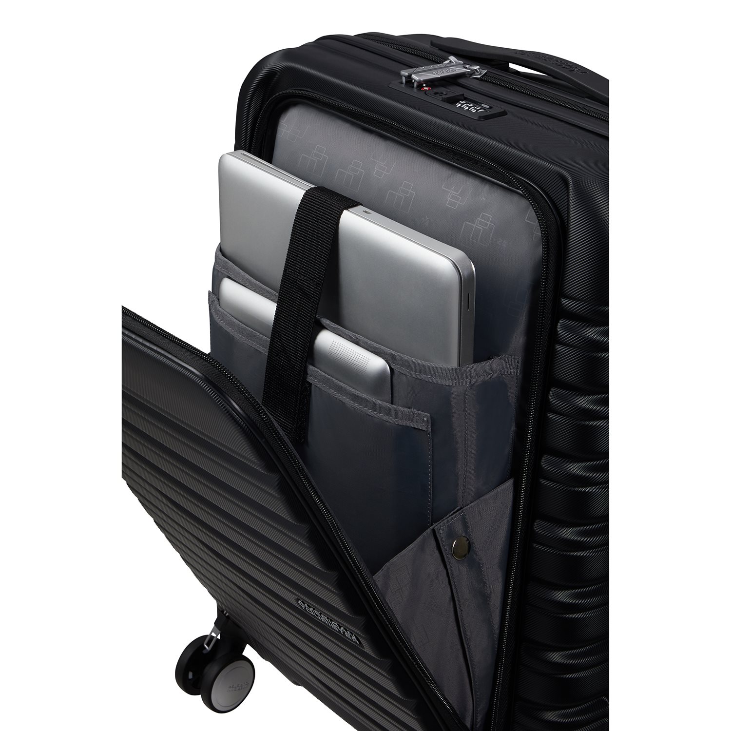 American Tourister Flashline Spin. 55/20 Frontloader Cabin Trolley shadow black