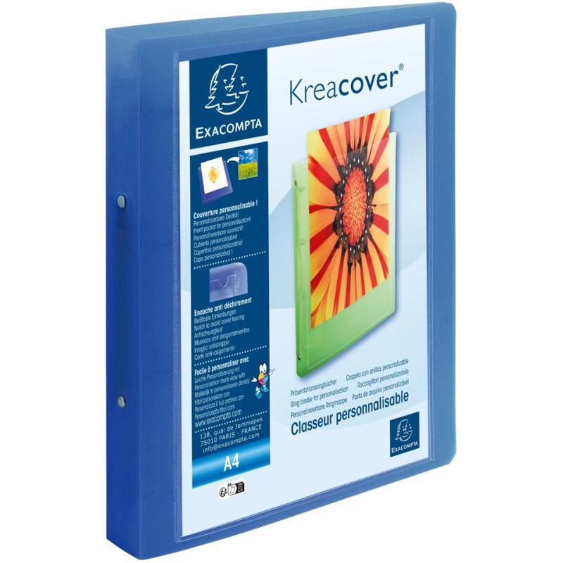 Classeur 2 anneaux plastifié Exacompta Kreacover® personnalisable A4 maxi - Dos 4 cm couleurs assorties