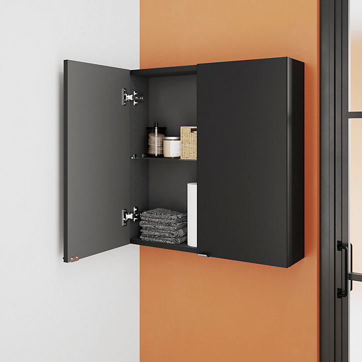 Armoire de salle de bains faible profondeur GoodHome Imandra noir mat L. 60 x H. 60 x P. 15 cm