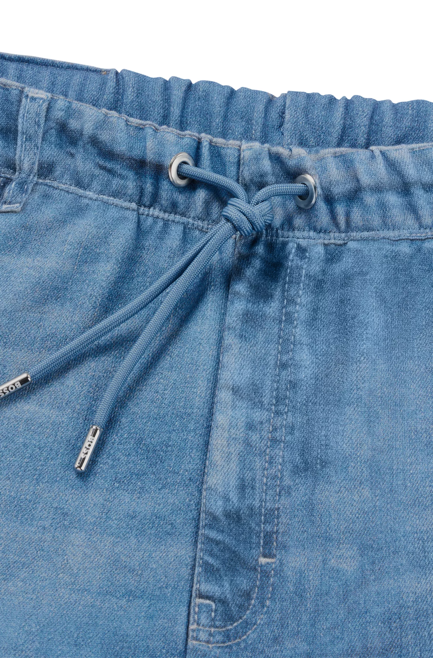 Calça de fato de treino BOSS preta em tecido atoalhado de algodão com estampa de efeito jeans.