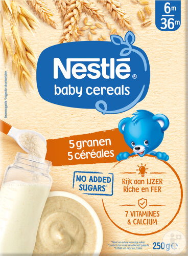 Nestlé Baby Céréales 5 Céréales Sans Sucres Bébés 6-36 Mois Boîte 250g
