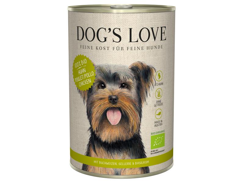 Dog's Love Nassfutter BIO Adult Huhn, 400 g Alleinfuttermittel für ausgewachsene Hunde