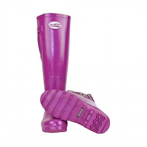 Botas de chuva femininas de cano alto ajustáveis com acabamento brilhante, cor Supaberry