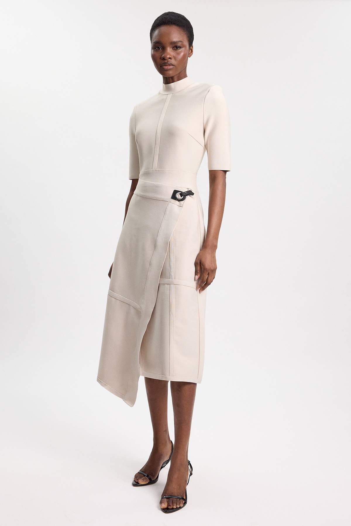 KarenMillen Robe Midi Tricot Bandage Asymétrique Effet Sculptant