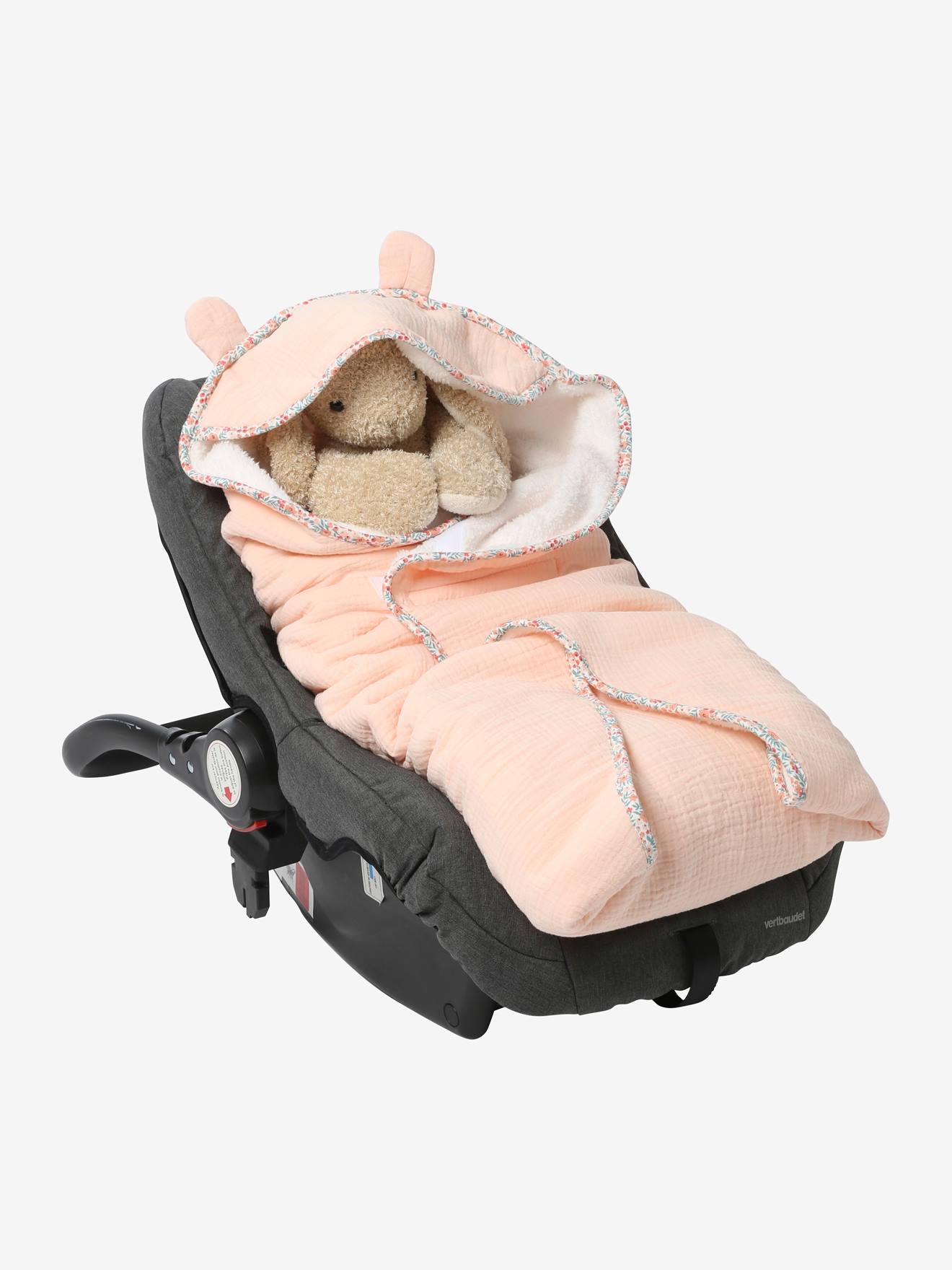 Manta com capuz para cadeirinha de carro em formato de ovo, verde médio liso com estampas.