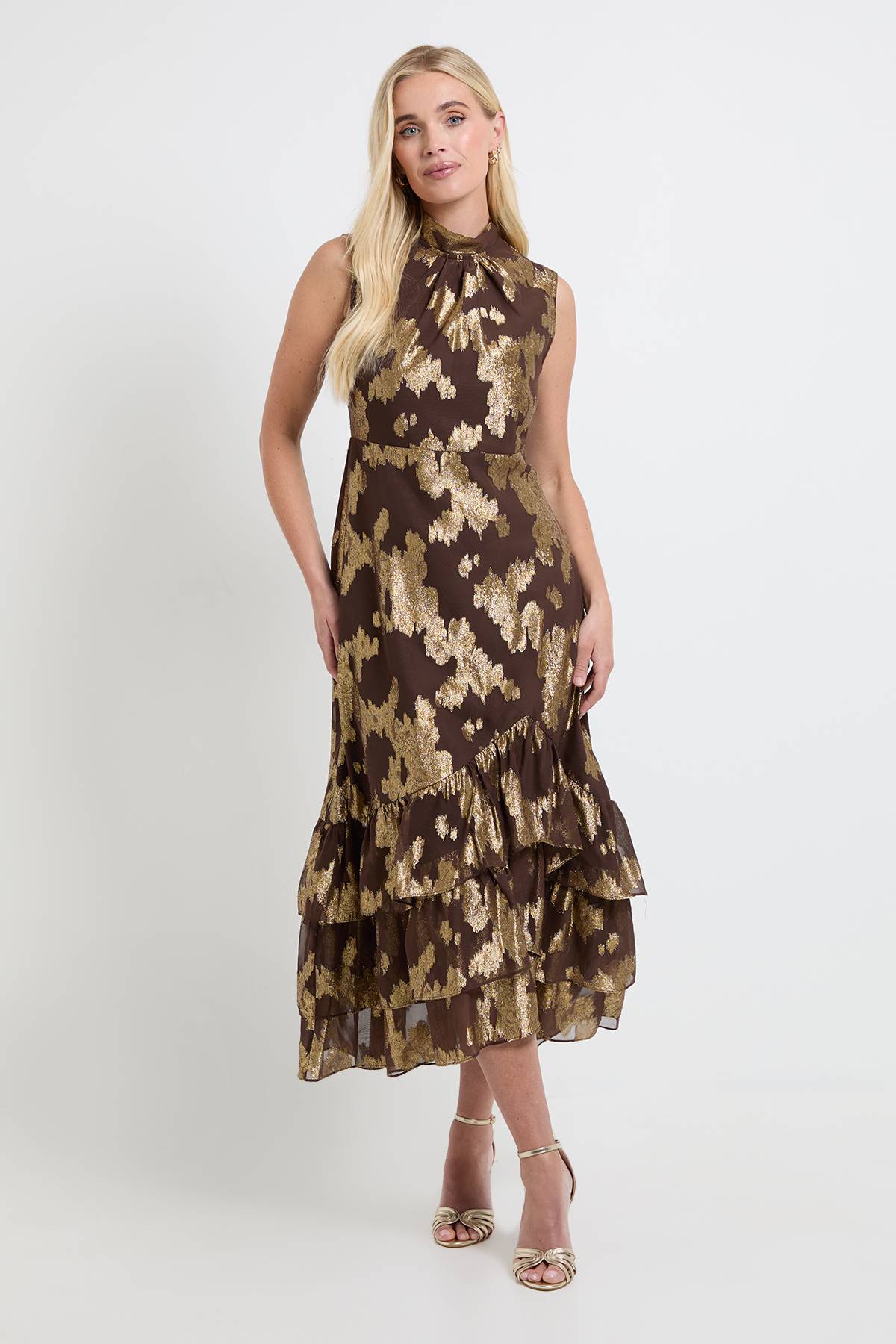 Wallis Robe Longue À Volants Métallisée Petite Taille