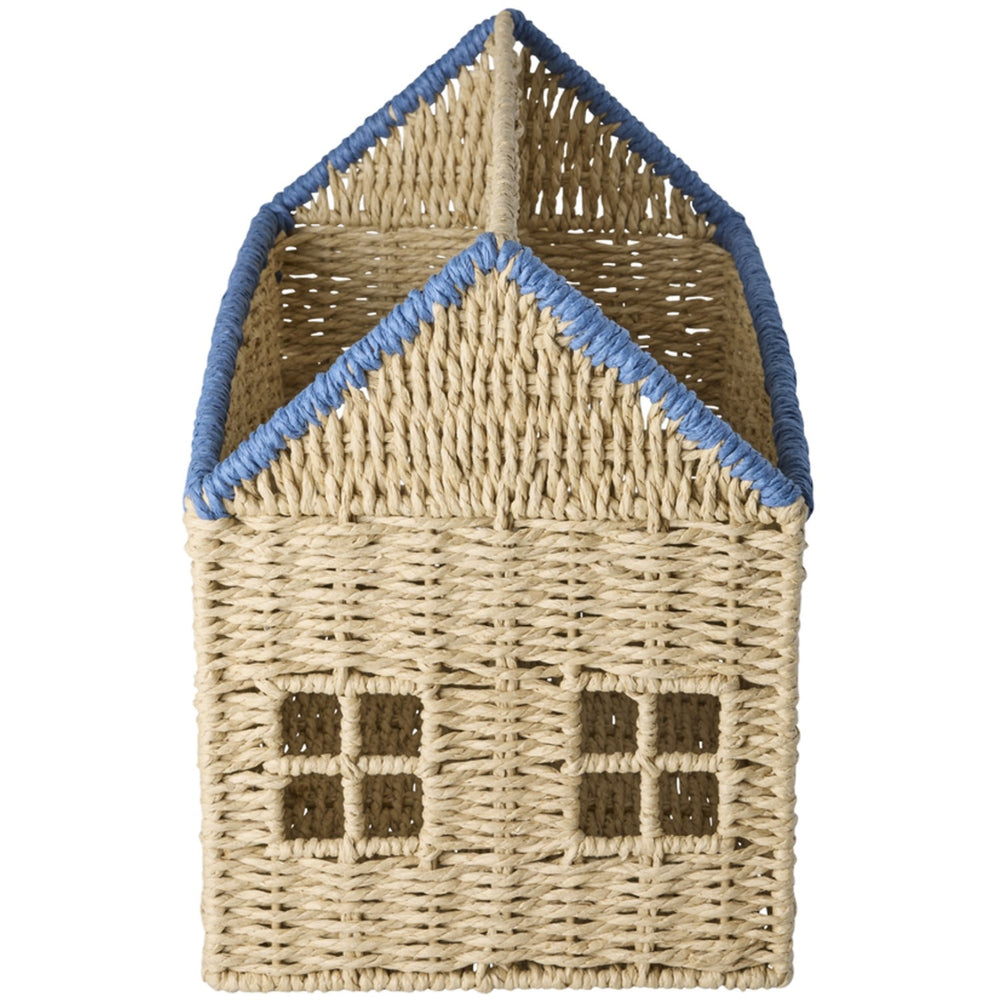Køb Rice Paper Rope Magazine Holder In House Shape Med Blue Details