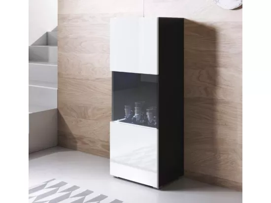 Vitrine pour Salon Salle à manger en Noir et Blanc avec LED 40x29x128cm Luke V3