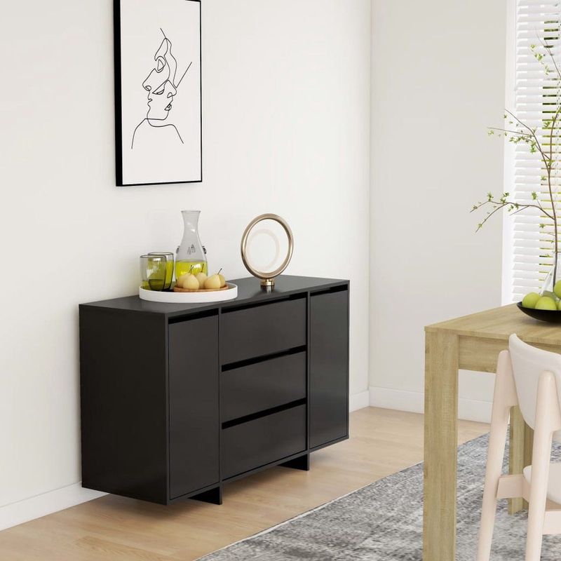vidaXL - Dressoir - Zwart - Bewerkt Hout - 3 Lades
