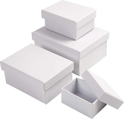 Rektangulære Æsker - H 3,5+4,5+5,5+6,5 CM - Str. 8,5X11,5+11X14 CM - Hvid - 4 Stk