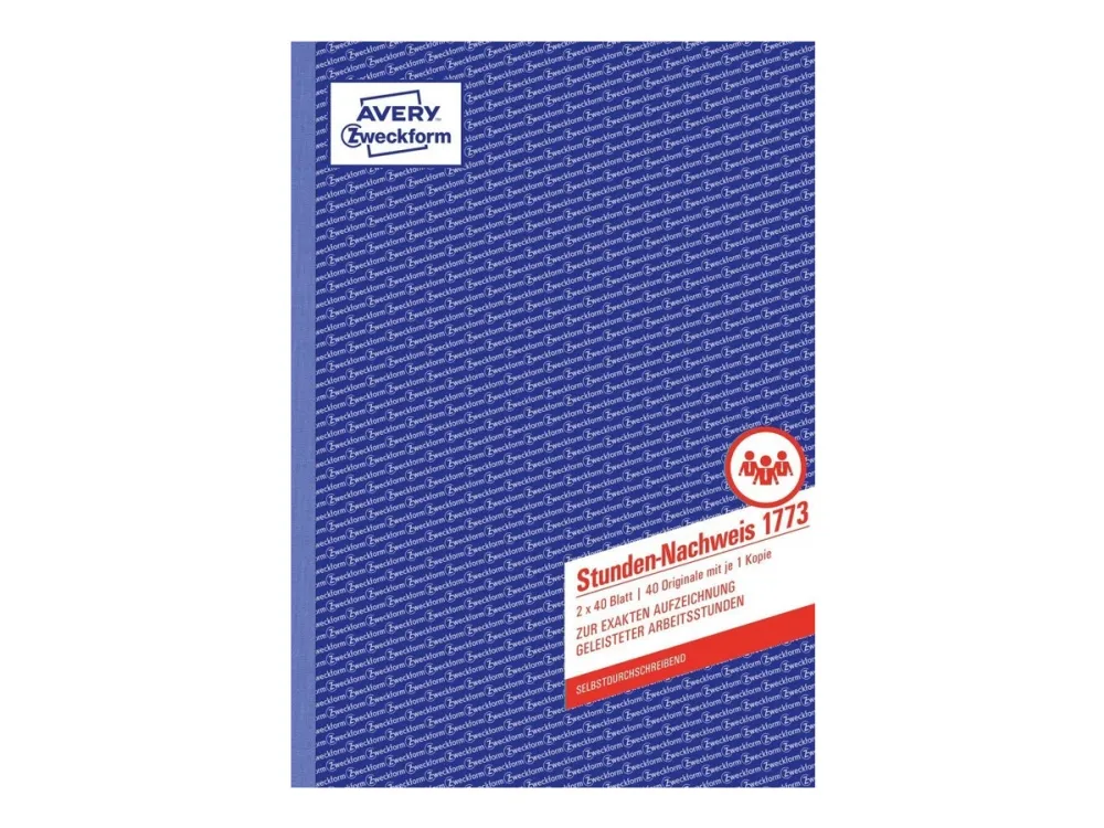 Avery Zweckform - Timebaseret tidsark - 40 ark - A4 - duplikat - karbonfri